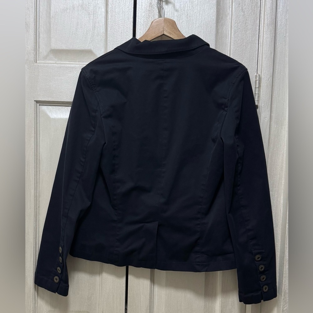 Talbots Stretch Size 10 Navy Blue Cotton Short Blazer - Picture 2 of 13
